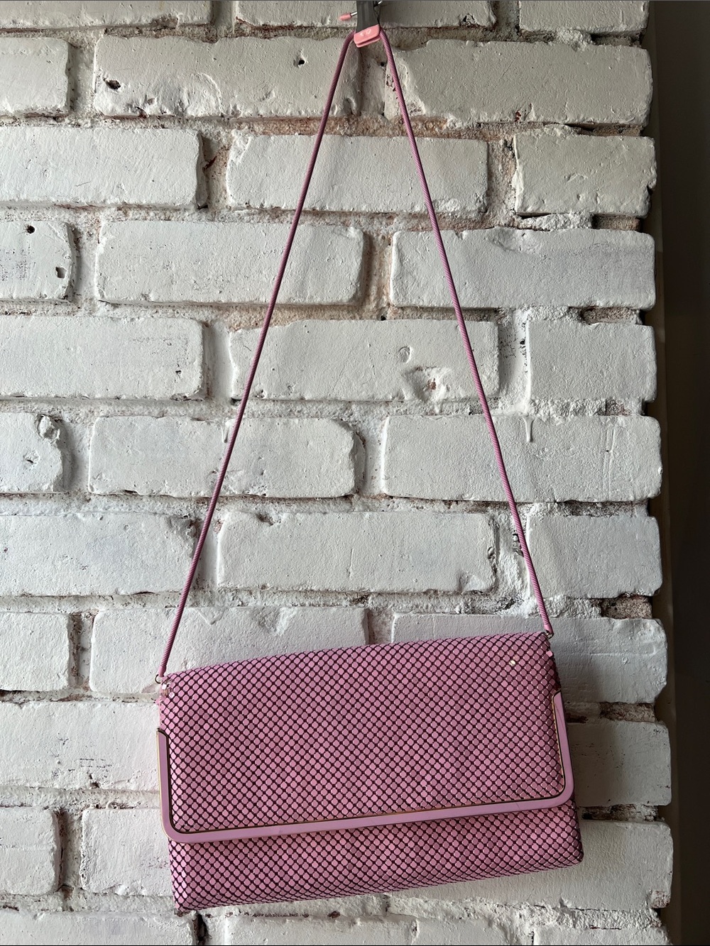 Pink Woven metal Crossbody Shoulder Bag  with pink and gold hardware